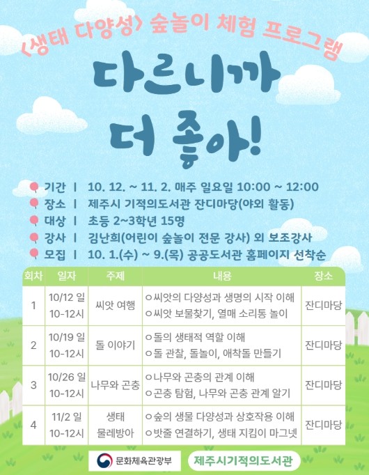 제주시 기적의도서관, 어린이 생태·문화 다양성 프로그램 운영