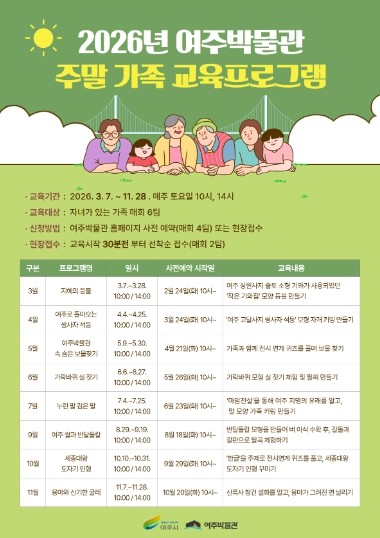 여주박물관, 2026년 주말 가족 대상 교육프로그램 운영